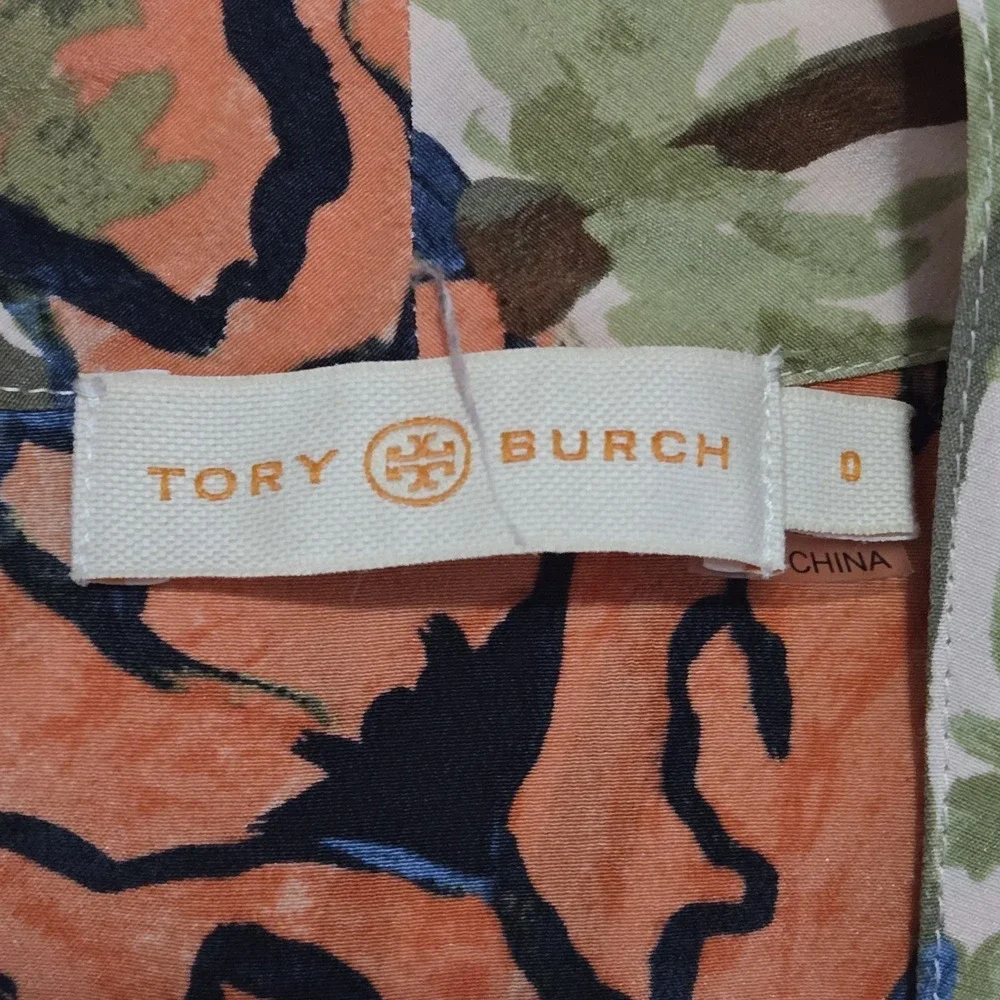 Tory Burch‎ Silk Floral Tie Neck Blouse Size 0 Sleeveless Poppy Print